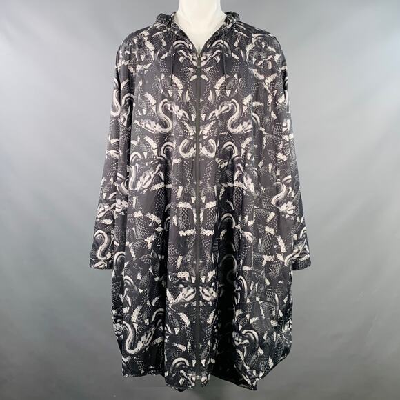 MARCELO BURLON Size M Black Grey Snake Polyamide Oversized Hooded Raincoat - Picture 1 of 8